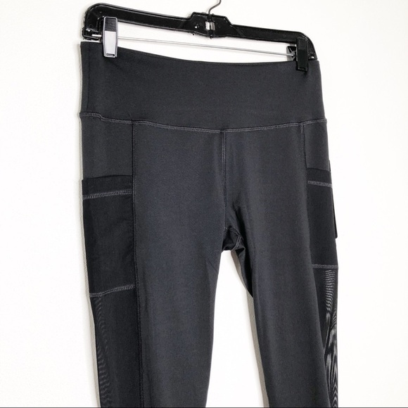 VIP Pants - Black Leggings Pockets Sheer Mesh Panels Large